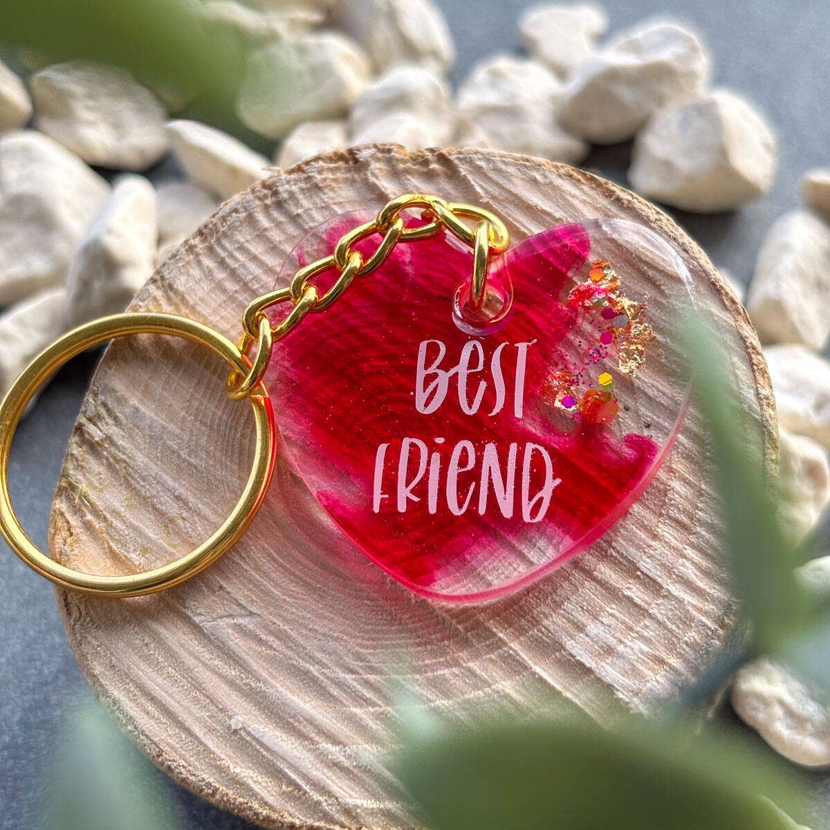 Schlüsselanhänger aus Epoxidharz Herz Best Friend